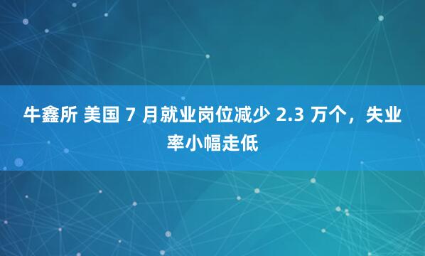牛鑫所 美国 7 月就业岗位减少 2.3 万个，失业率小幅走低